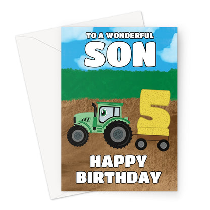 Happy 5th Birthday Card For Son - Tractor