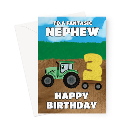 Nephew 3rd Birthday Card - Farm Tractor