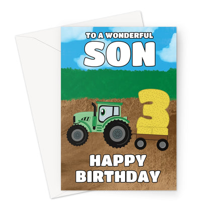 Son 3rd Birthday Card - Farm Tractor