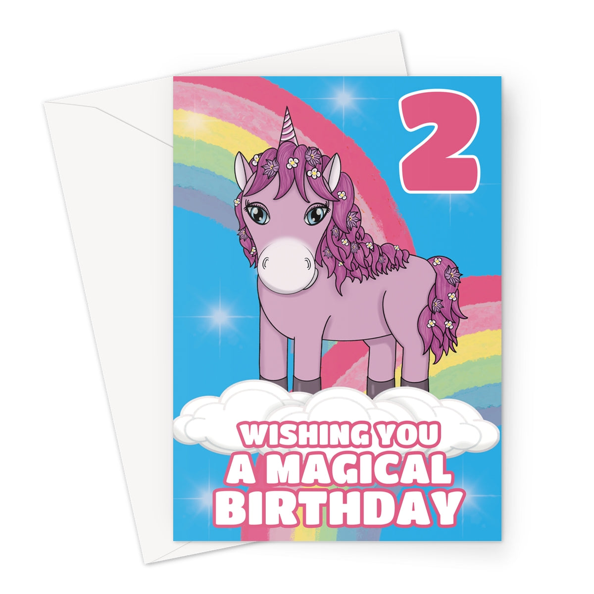 Unicorn 2nd Birthday Card For A Girl