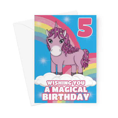 Cute 5th Birthday Card For Unicorn Loving Girl