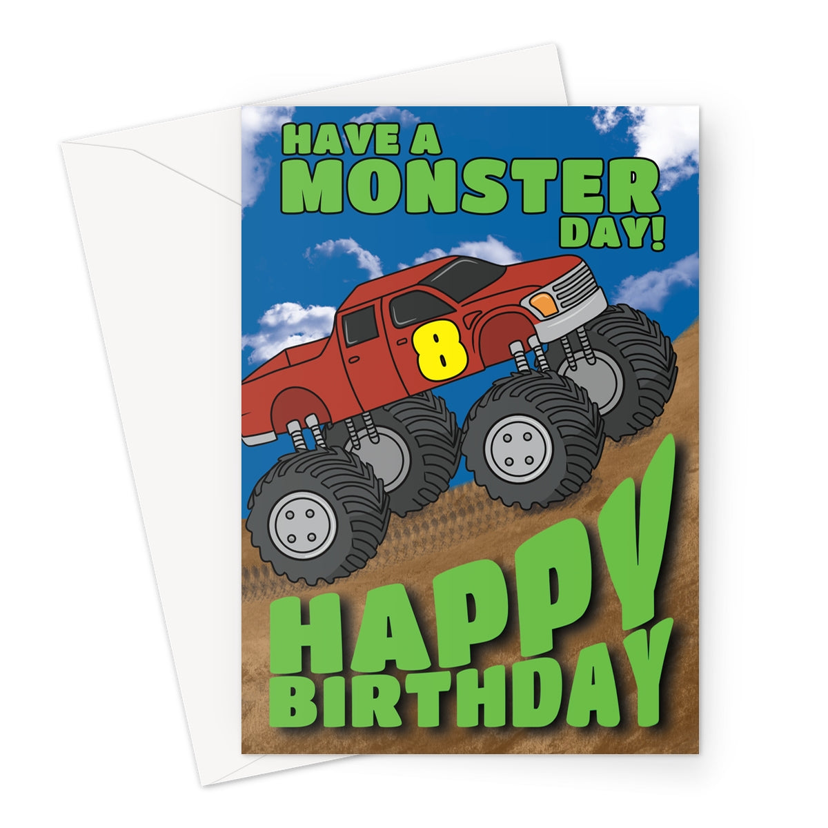 Monster Truck 8th Birthday Card For Boy