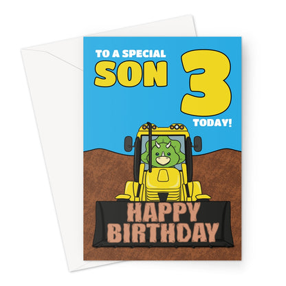 Son 3rd Birthday Card - Dinosaur Digger 