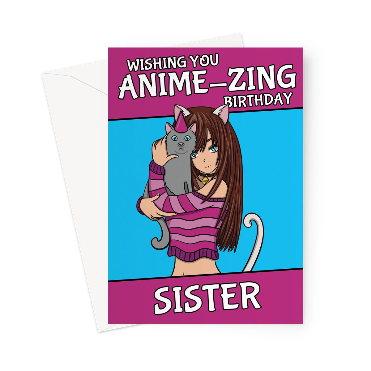 Sister Birthday Greeting Card - Pink Anime Girl