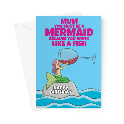 Mermaid Birthday Card For Wine Drinking Mum