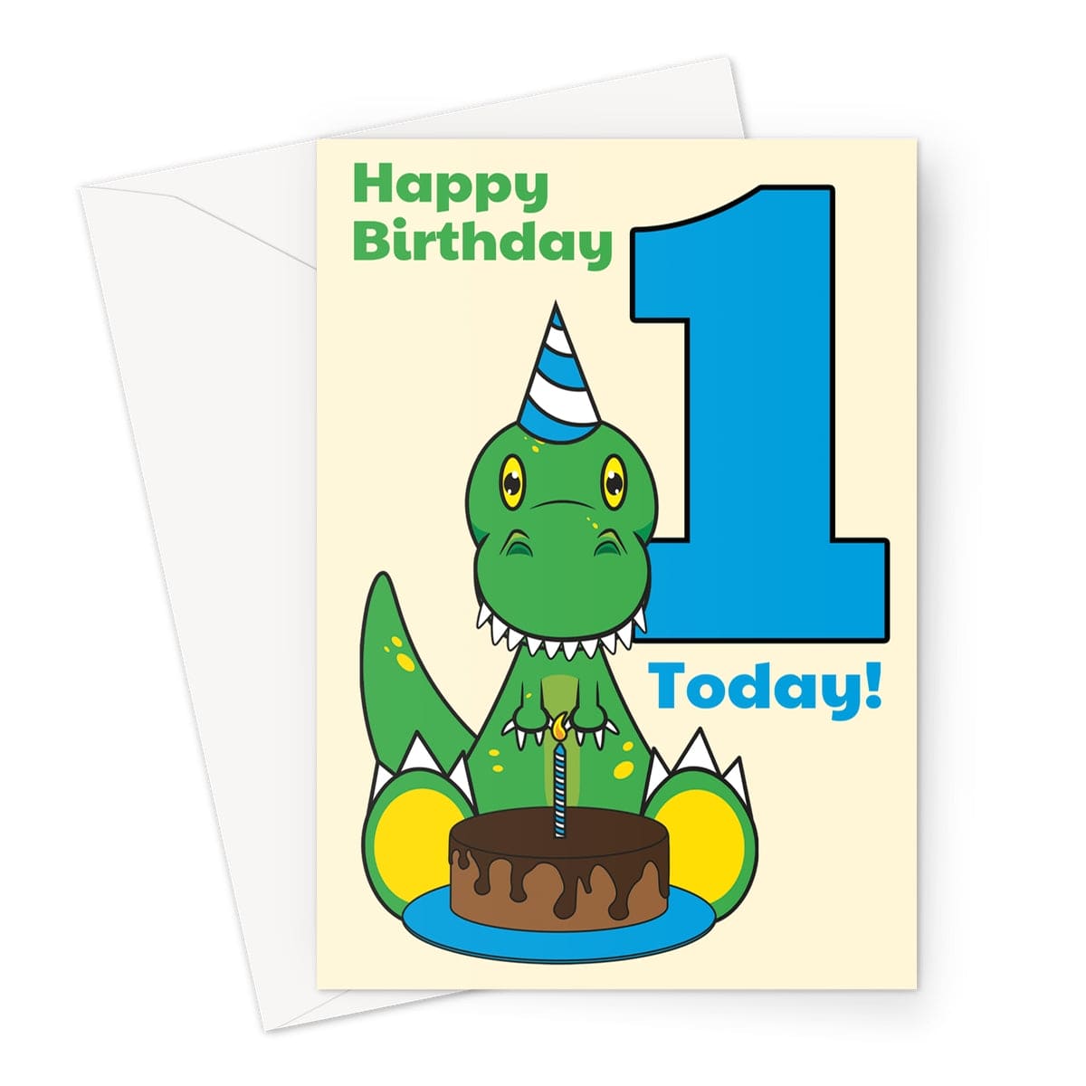 1st Birthday Card For A Boy - Cartoon Dinosaur