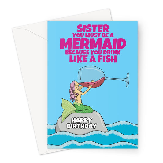 Funny Adult Sister Birthday Card - Mermaid Joke
