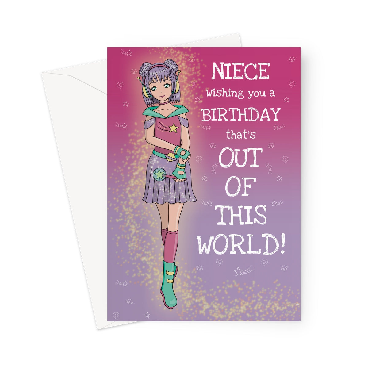 Niece Birthday Card - Out Of This World Anime Girl