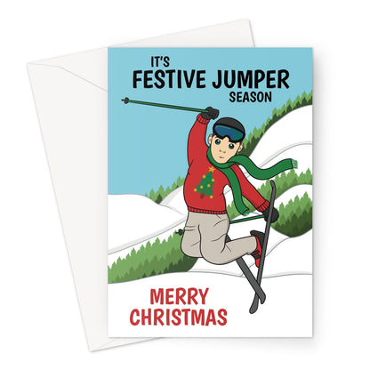 Funny Christmas Card - Festive Jumper Ski Pun