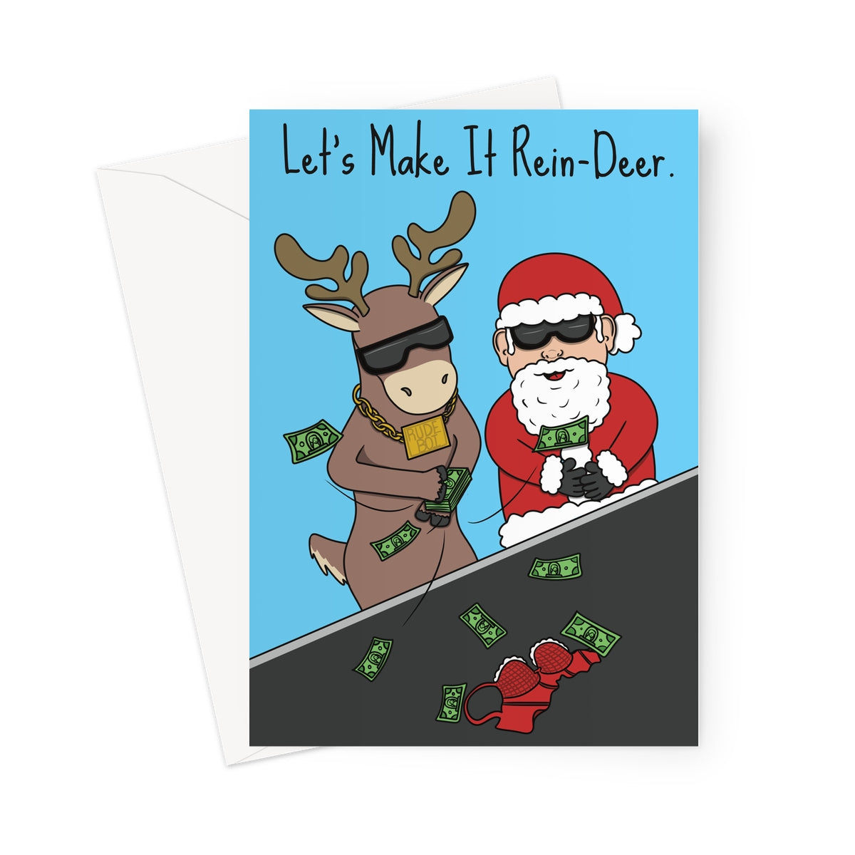 Weird Xmas Card - Naughty Santa And Reindeer Christmas Card