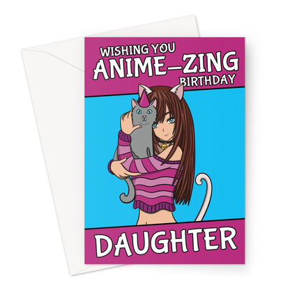 Daughter Birthday Card With Anime Girl Illustration