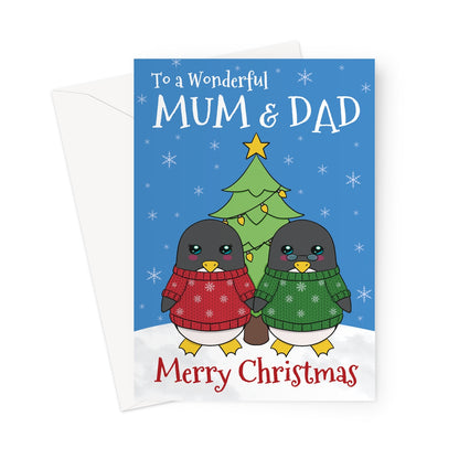 Christmas Card For Parents - Mum And Dad Penguins