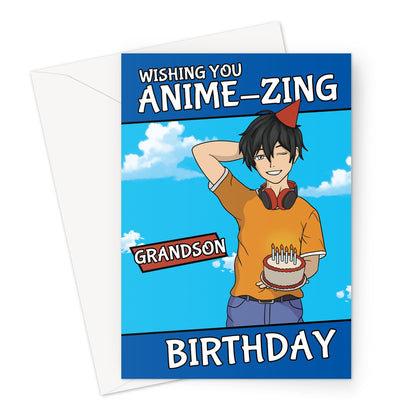 Grandson Birthday Card - Anime Boy