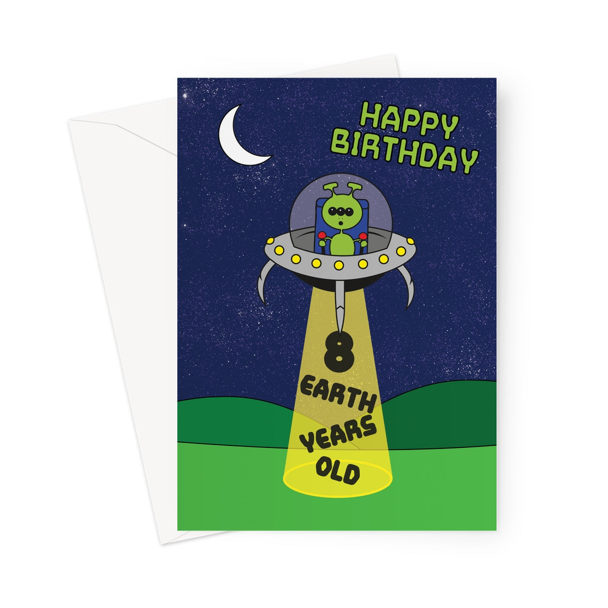 UFO Alien 8th Birthday Card