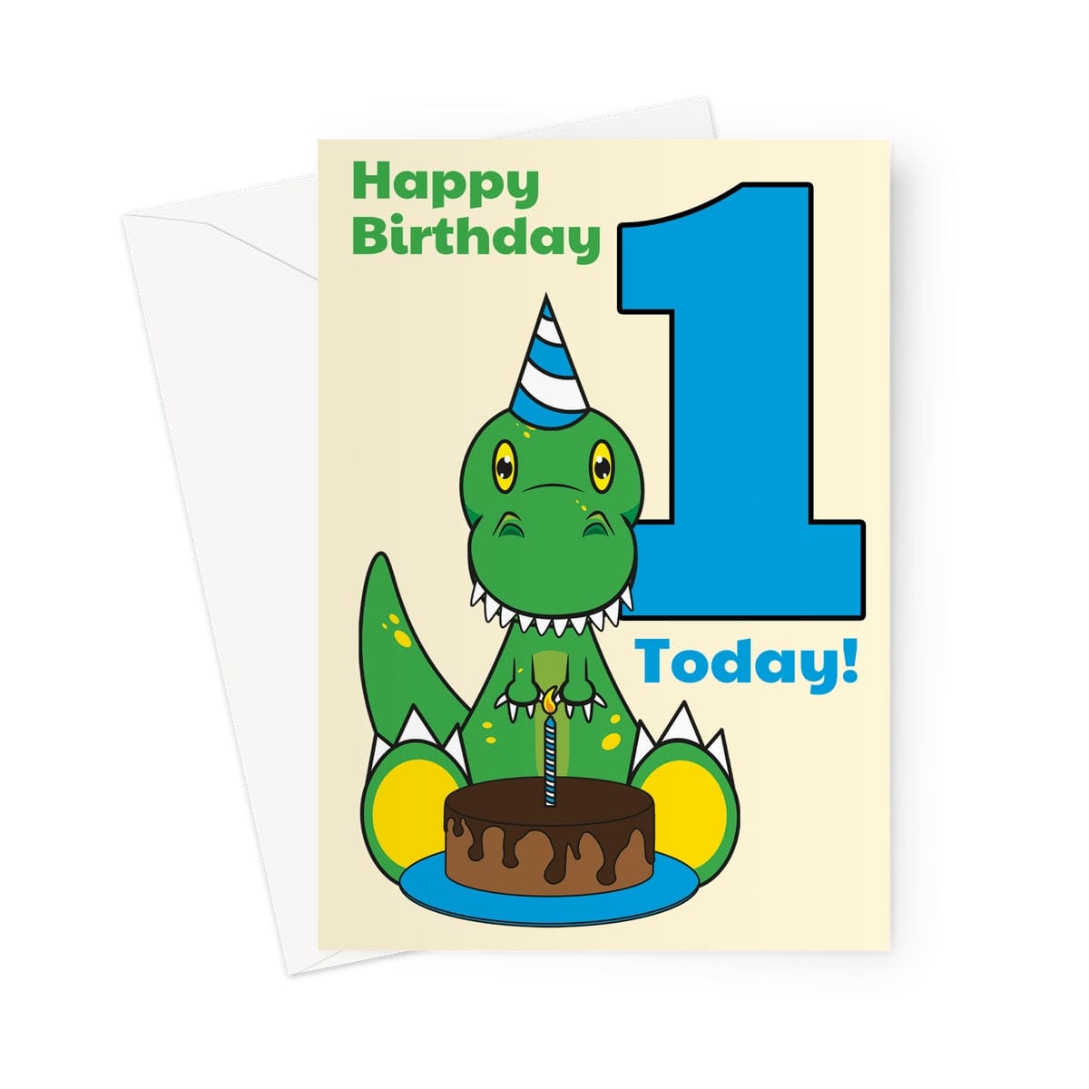 1st Birthday Card For A Boy - Cartoon Dinosaur