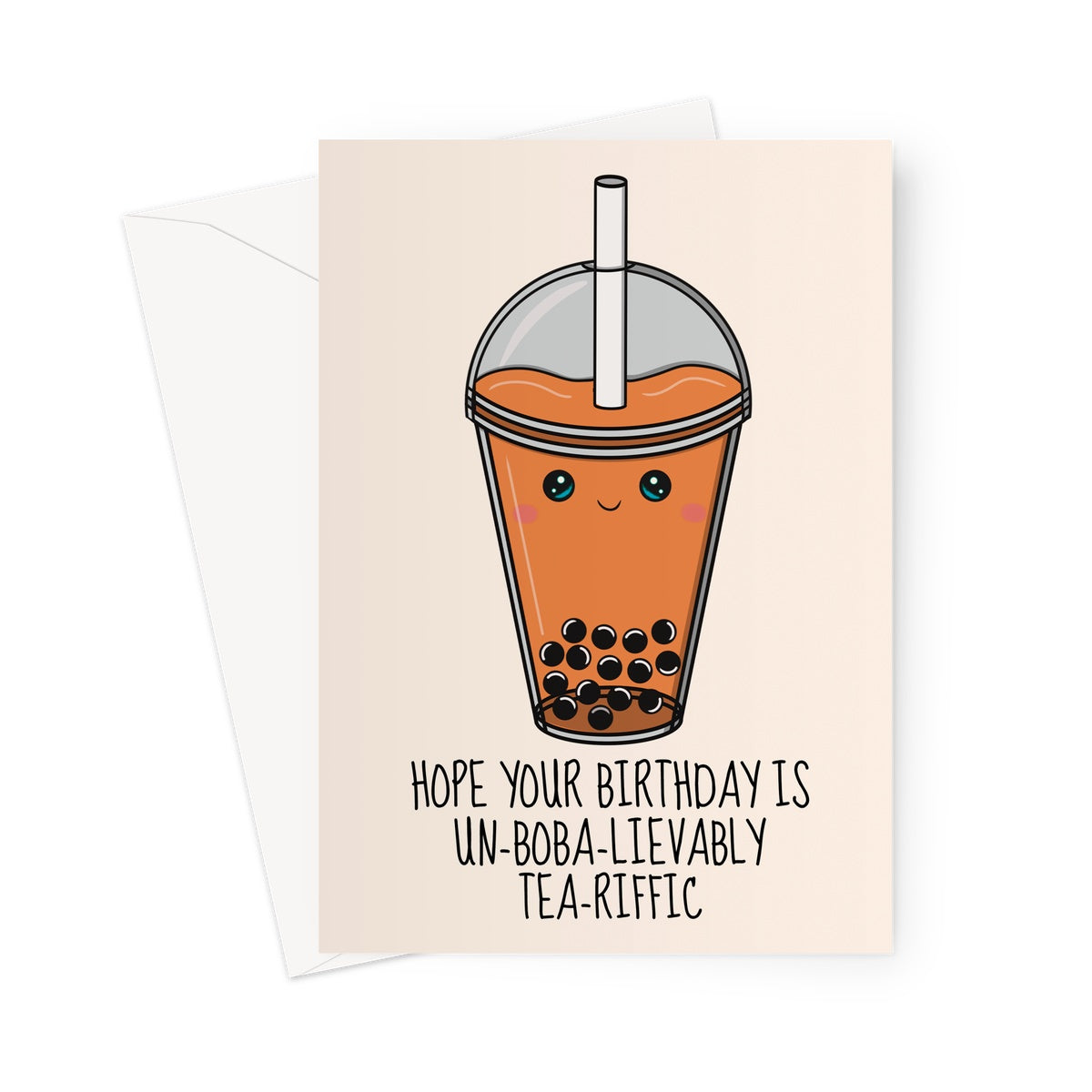 Orange Boba Tea Birthday Card