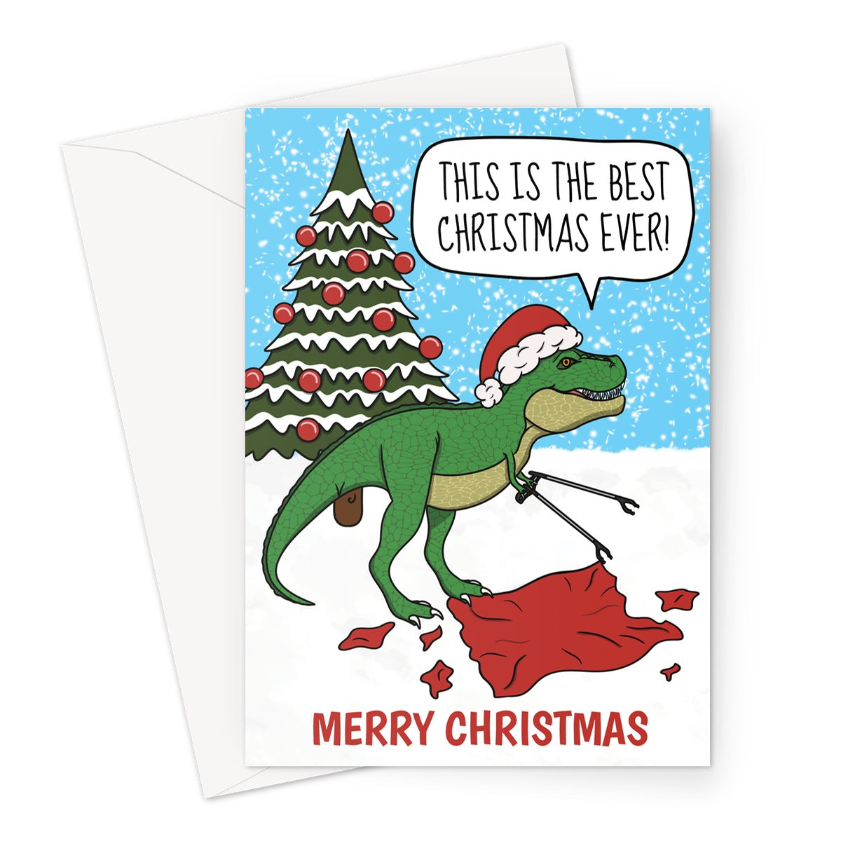 Funny Dinosaur Christmas Greeting Card