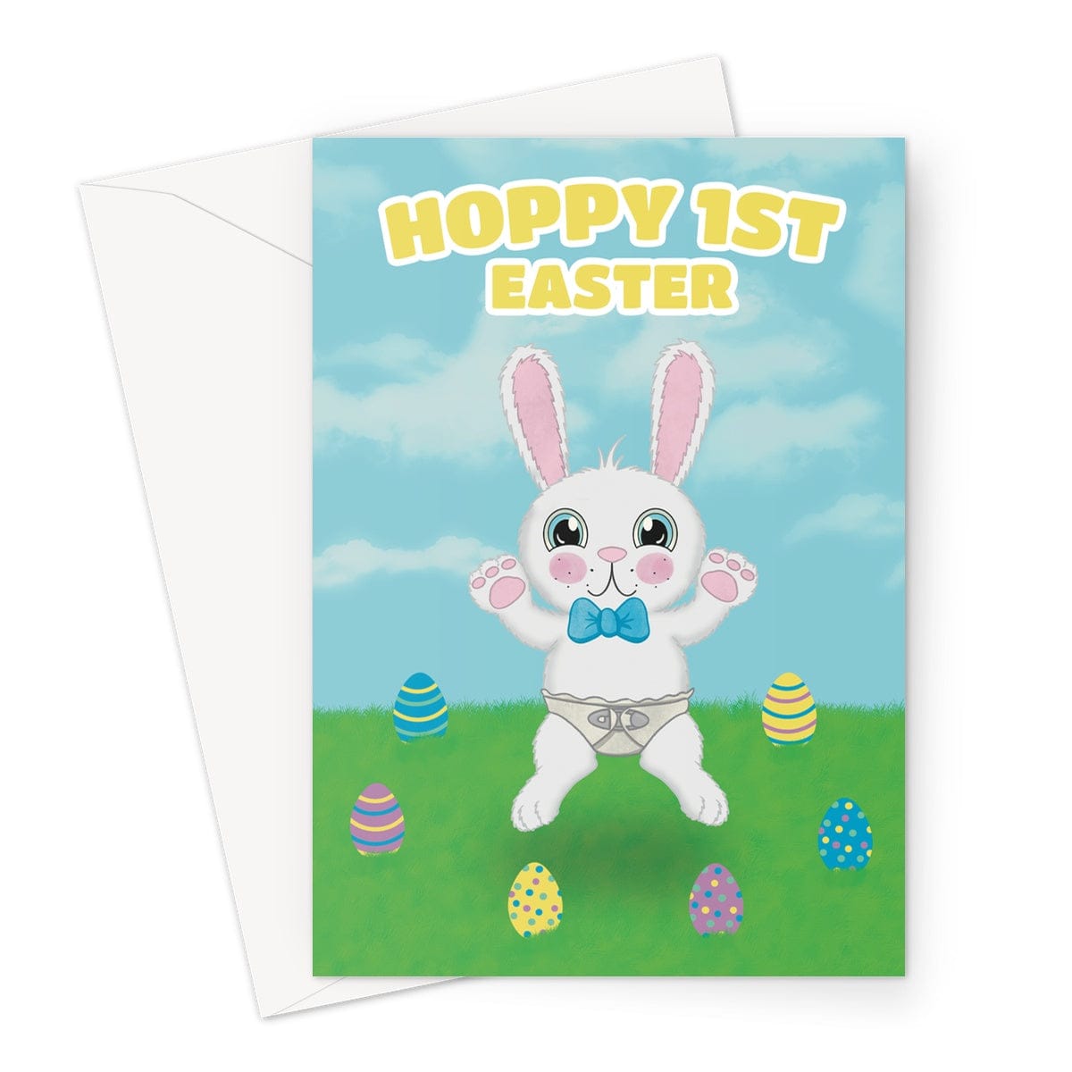 Happy 1st Easter card, boys cute bunny greeting card.