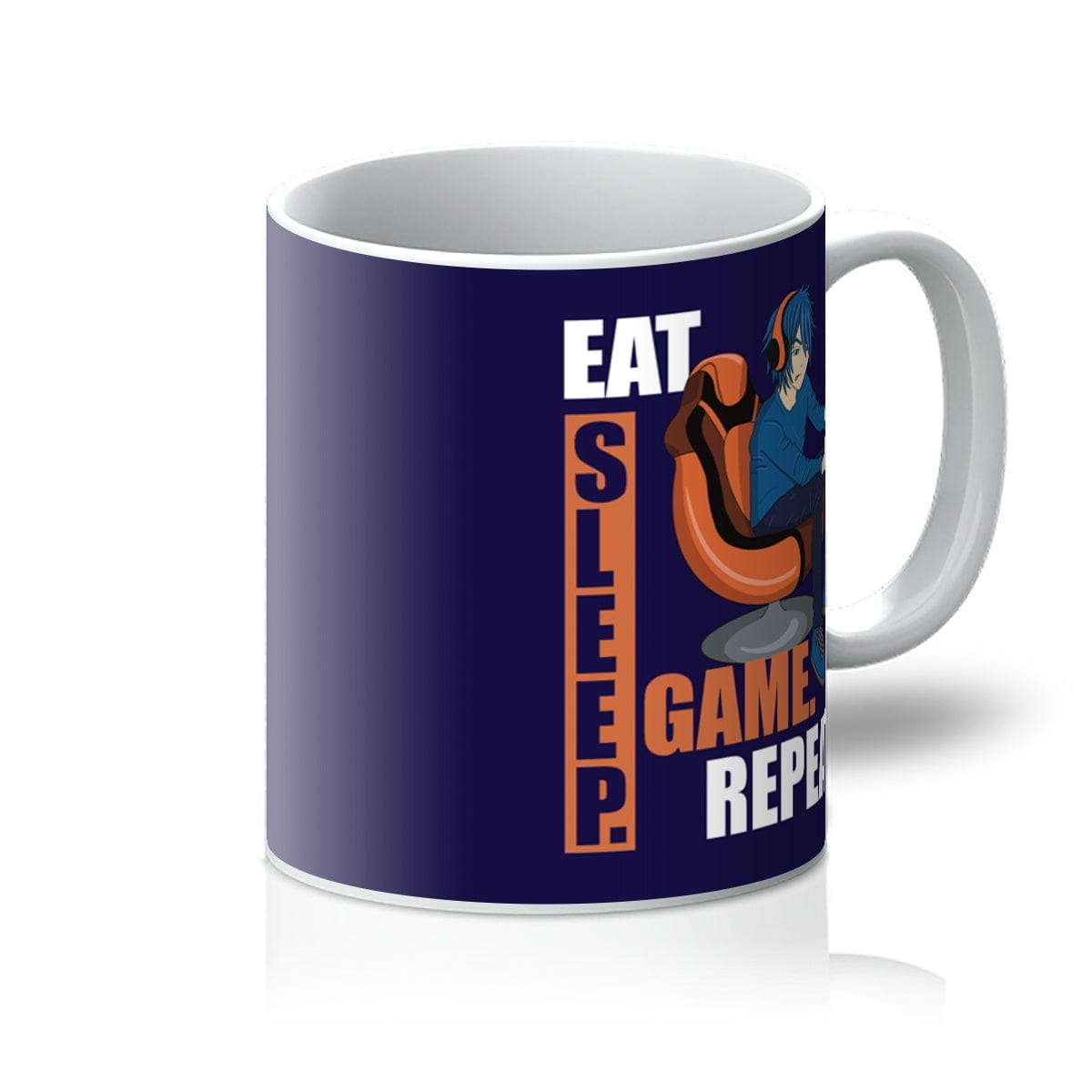 Eat sleep game repeat, blue video gamer 11oz mug.