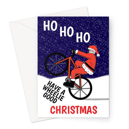 Merry Christmas Card - Funny Wheelie Good Cycling Santa - A5 Greeting Card