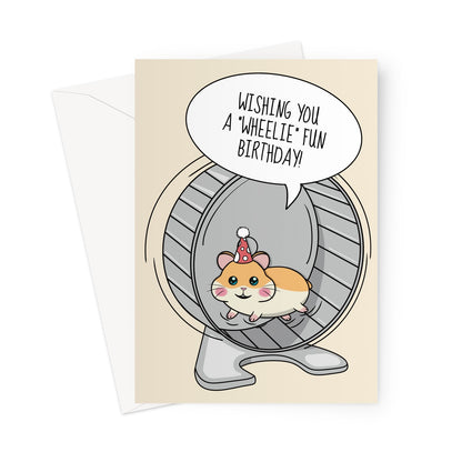 A cute Hamster in a wheel birthday greeting card.
