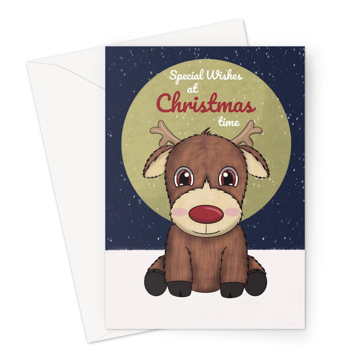 Red nosed reindeer Christmas card.