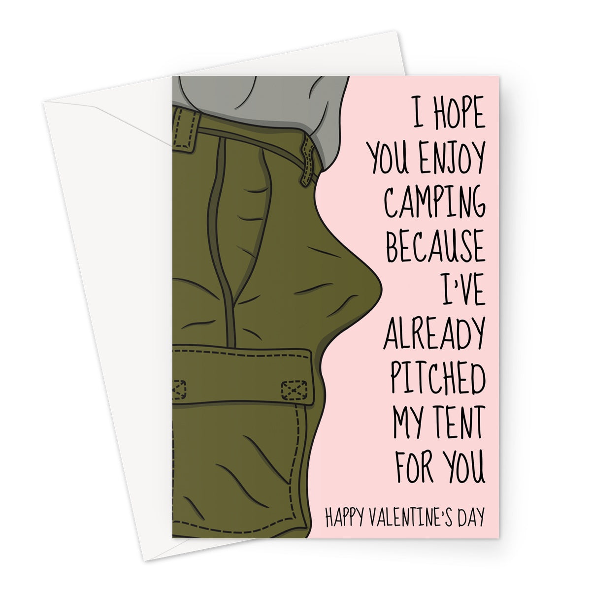 A funny and rude Valentine's Day card for her, camping themed.