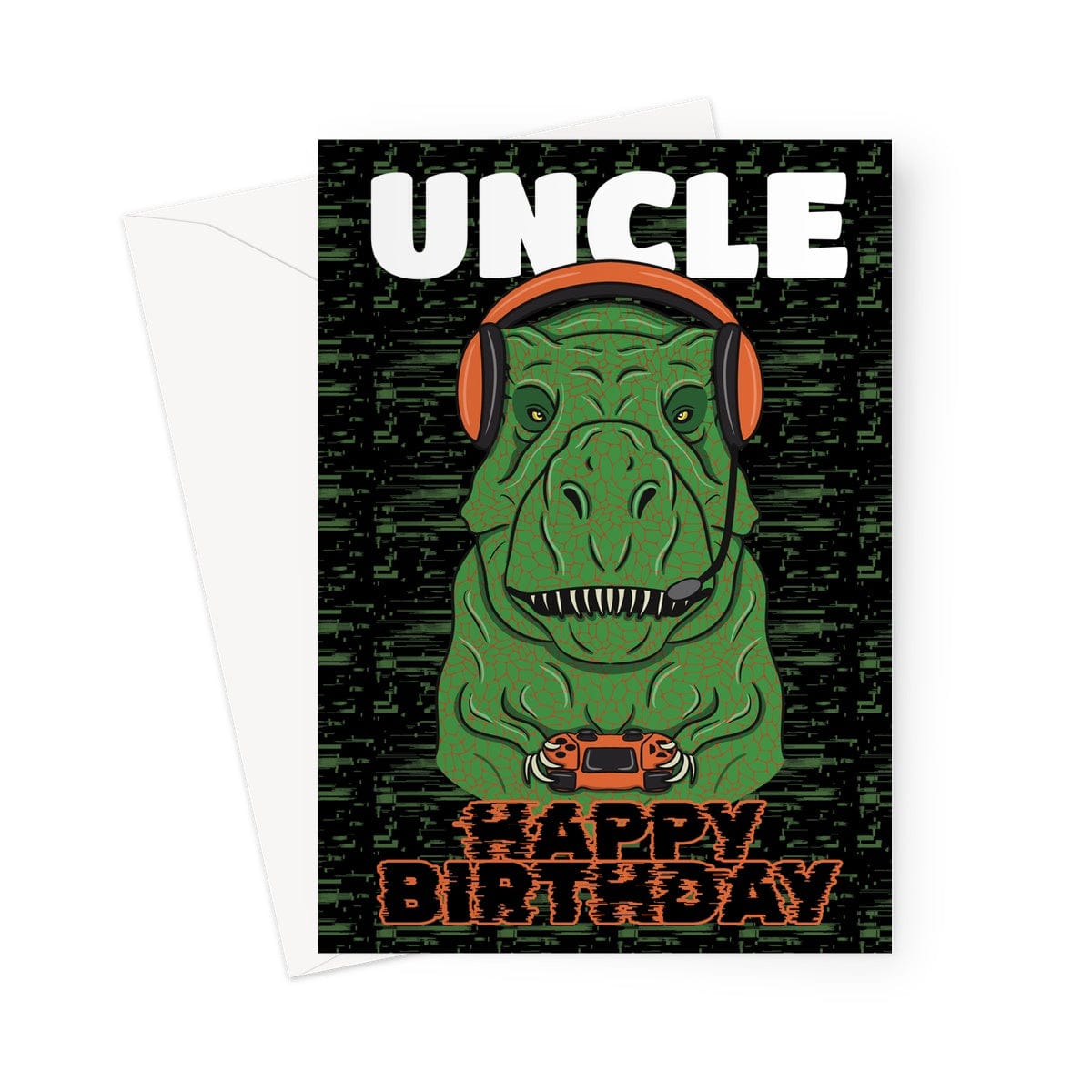 Uncle Birthday Card - Funny Gaming Dinosaur