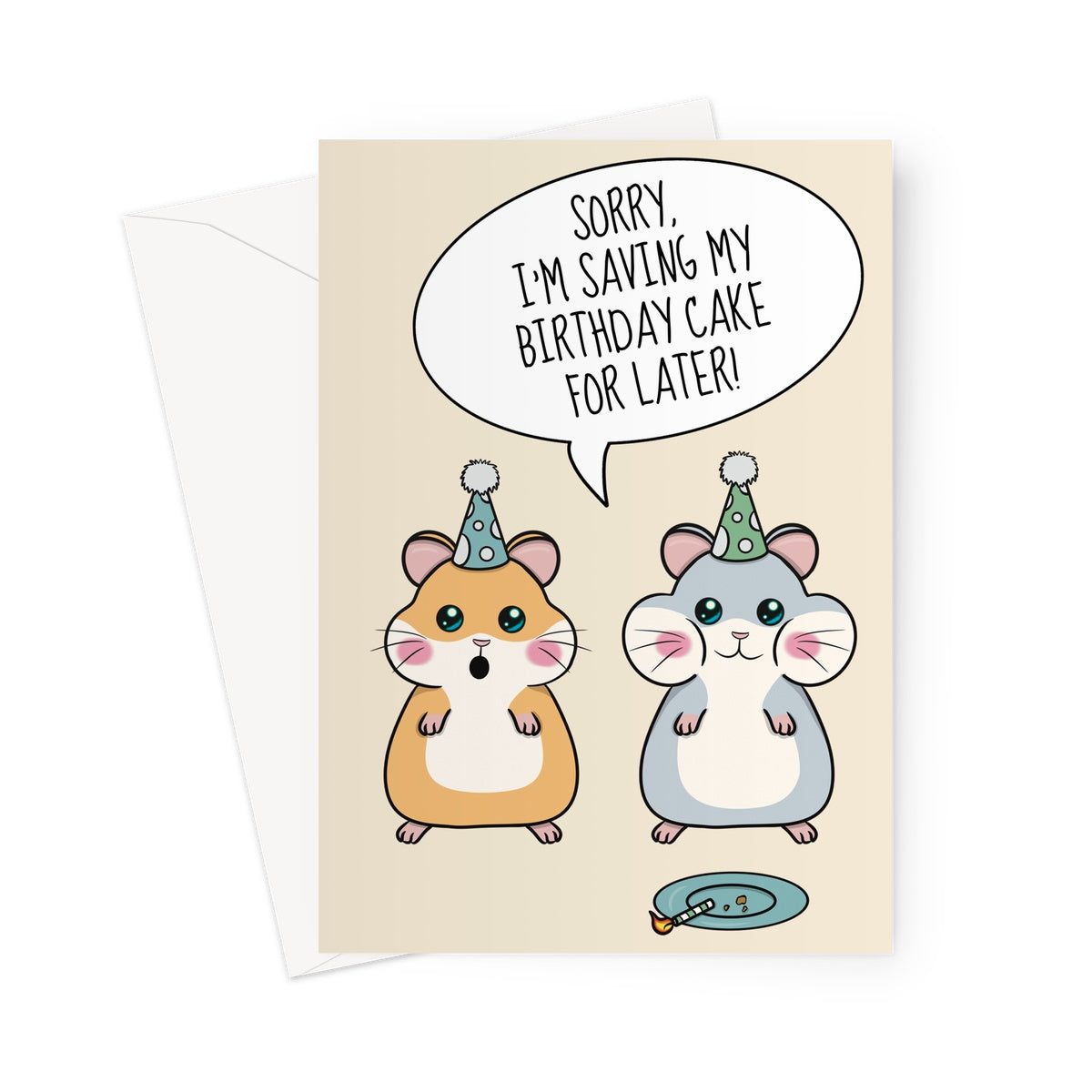 A cute Hamster themed birthday card for a friend who loves birthday cake.