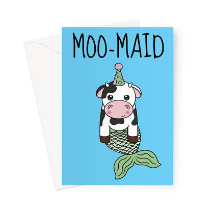 moo-maid, a funny cow mermaid blank greeting card