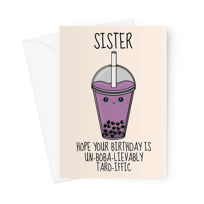 Taro Bubble Tea birthday card for a Sister