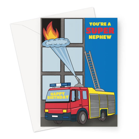 Nephew birthday card, fire engine themed.