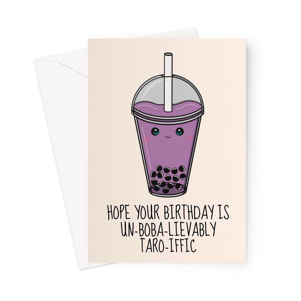 A cute bubble milk tea birthday card for a taro lover.