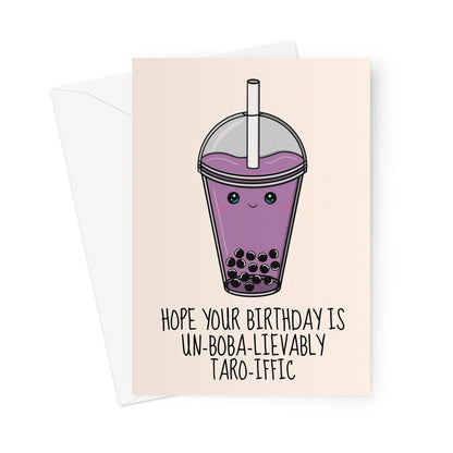 A cute bubble milk tea birthday card for a taro lover.