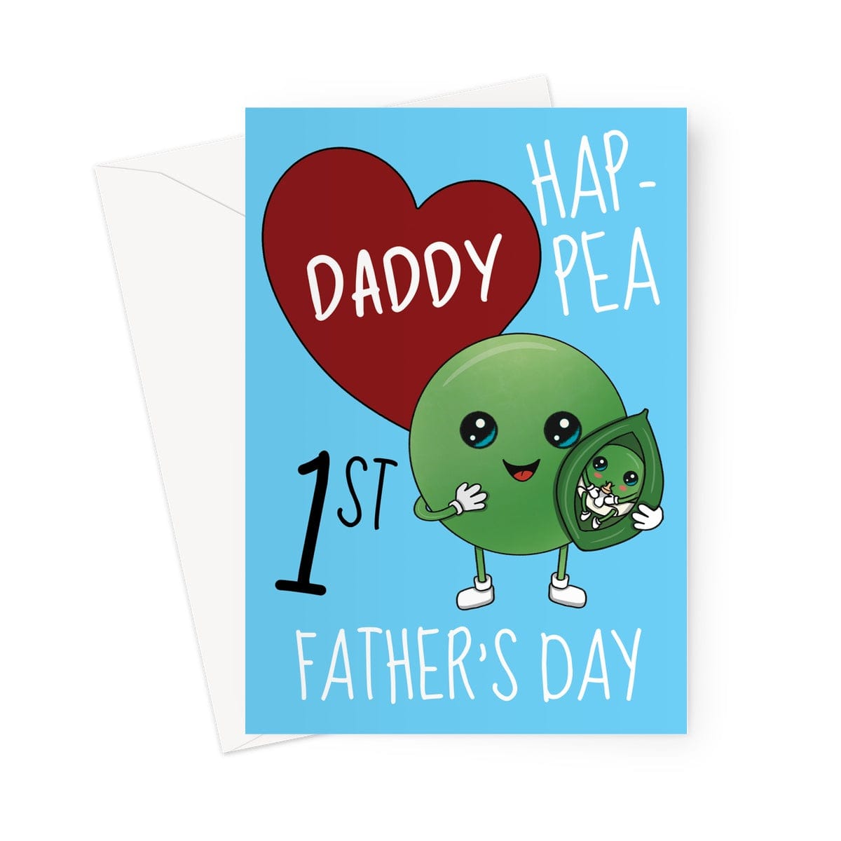 1st Father's Day card For a Dad with cute pea drawing.