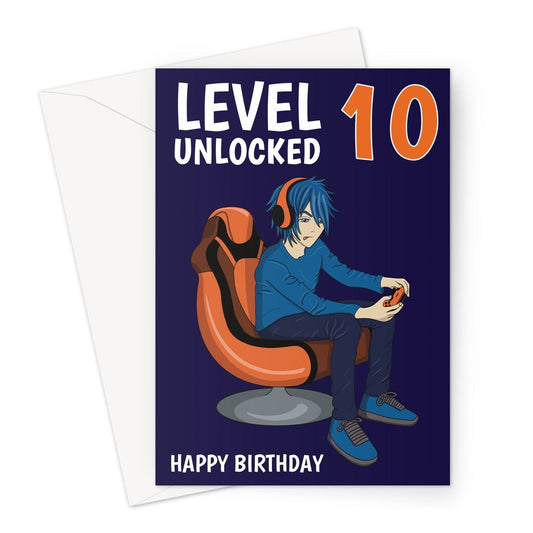 Level Unlocked 10, 10th Birthday card for a video gaming boy.