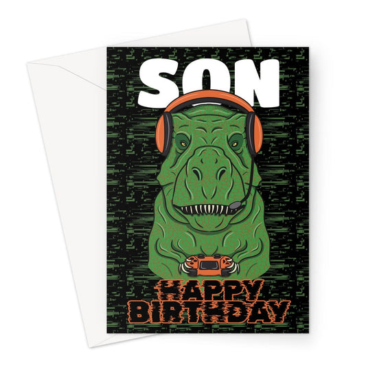 Funny dinosaur video gamer card for Son.