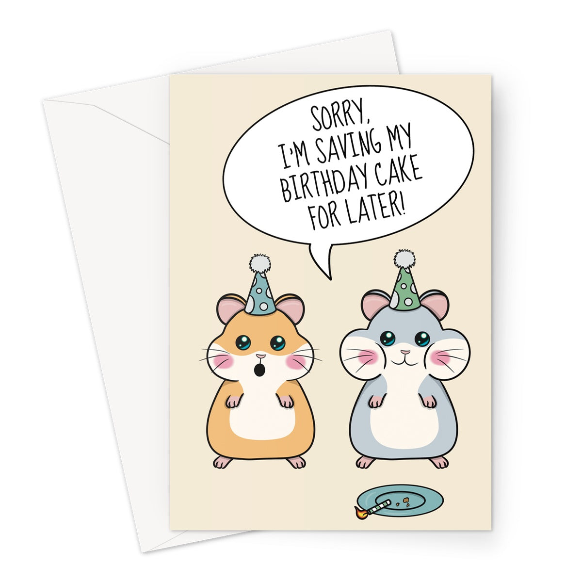 A cute Hamster birthday cake joke greeting card.