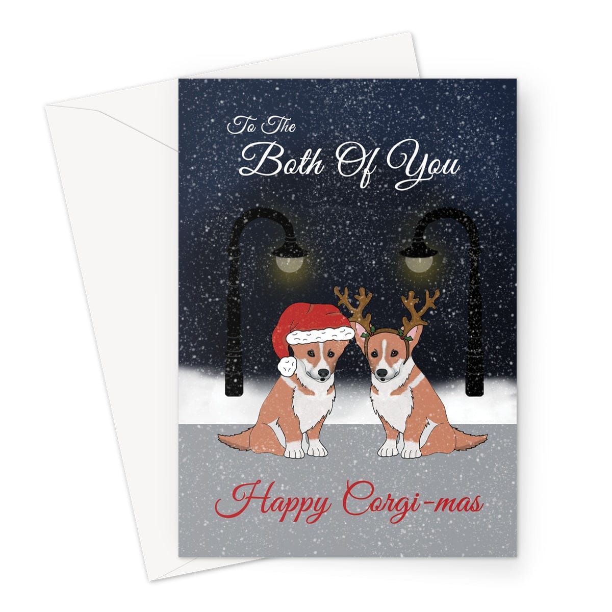 Merry Christmas Card - Corgi Dogs Both Of You - A5 Greeting Card