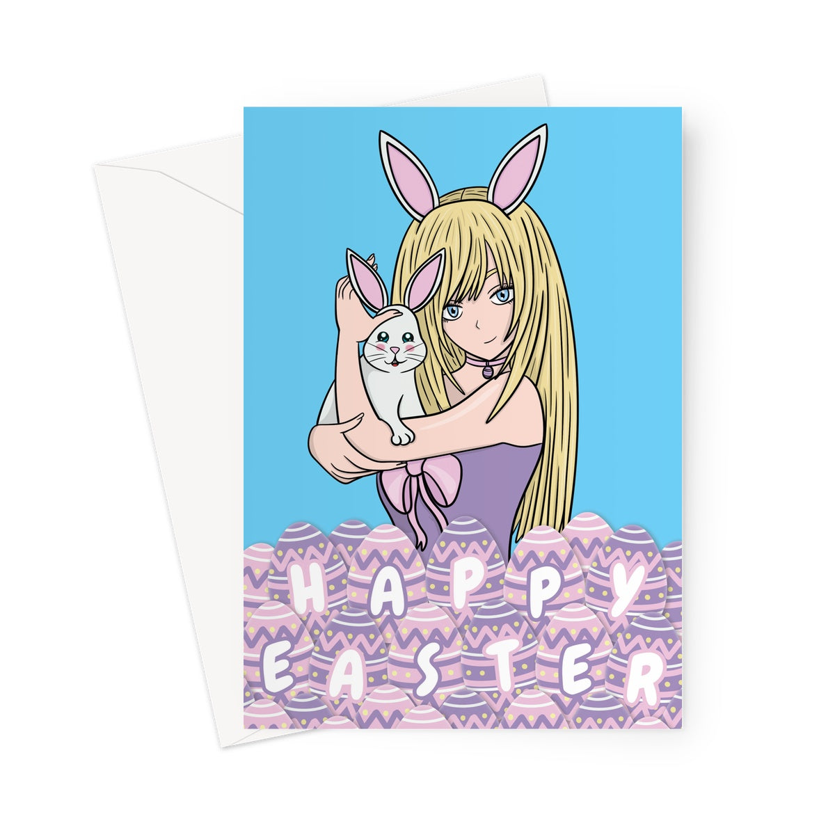 Anime girl happy Easter greeting card