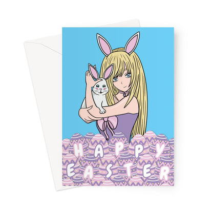 Anime girl happy Easter greeting card