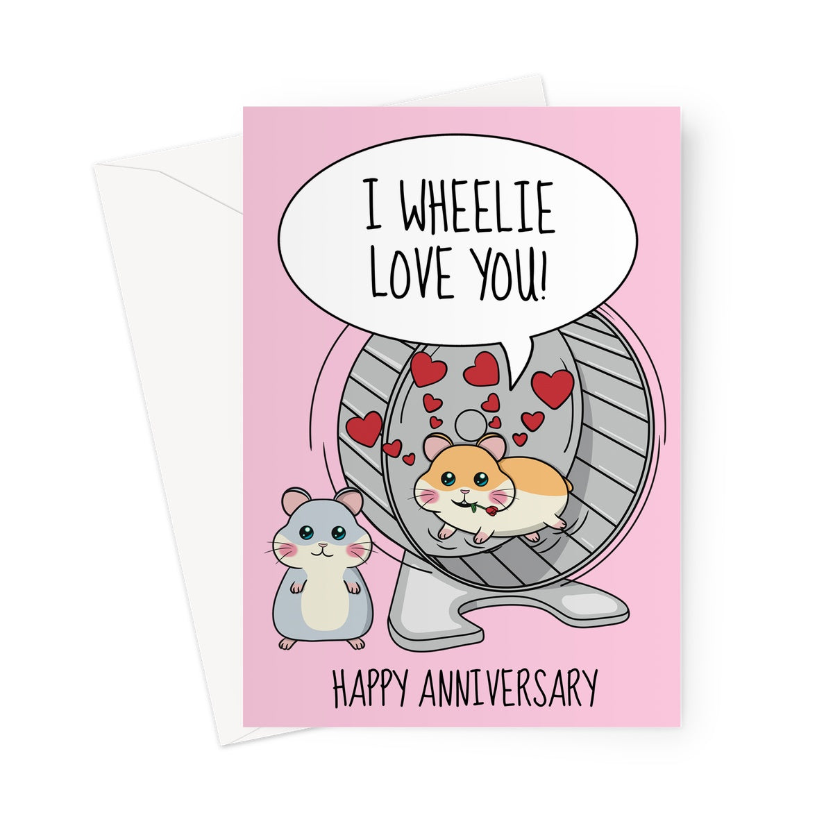 Cute pink hamster anniversary greeting card.