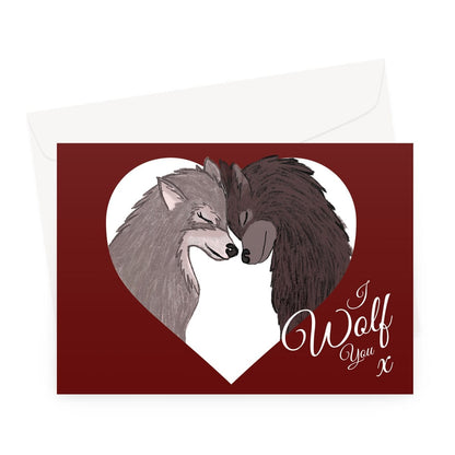 I wolf you Valentine's or Anniversary card with two cute wolves in a love heart.