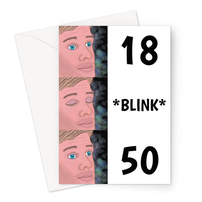 Funny 50th blink meme joke birthday card.