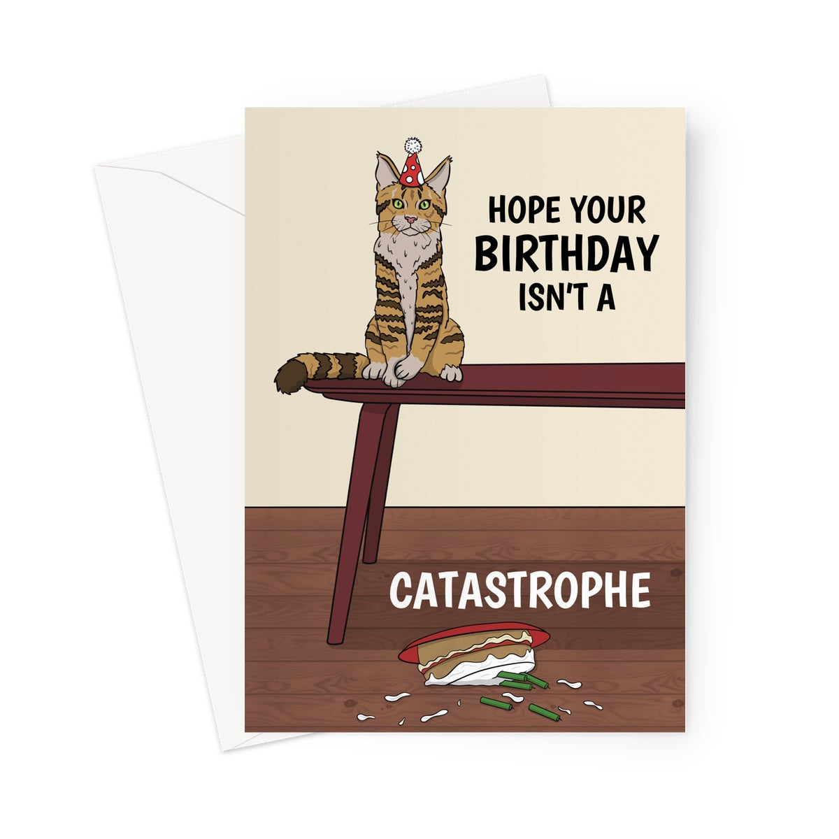 Funny cat smashing birthday cake card