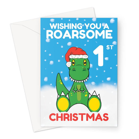 Cartoon Dinosaur T-rex first Christmas card.