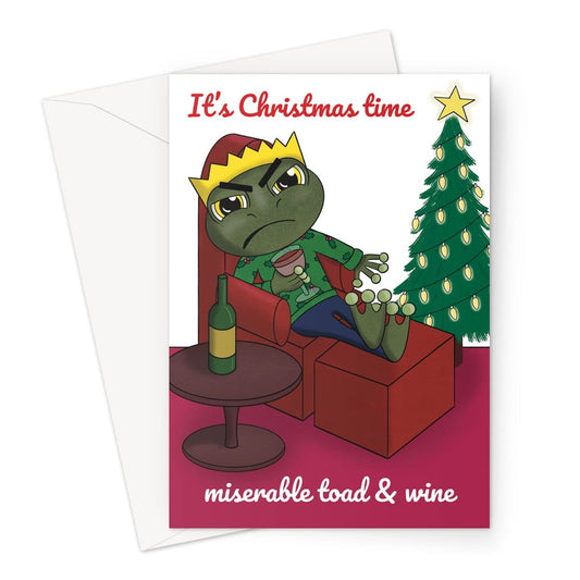 Merry Christmas Card - Funny Bah Humbug Miserable Toad And Wine