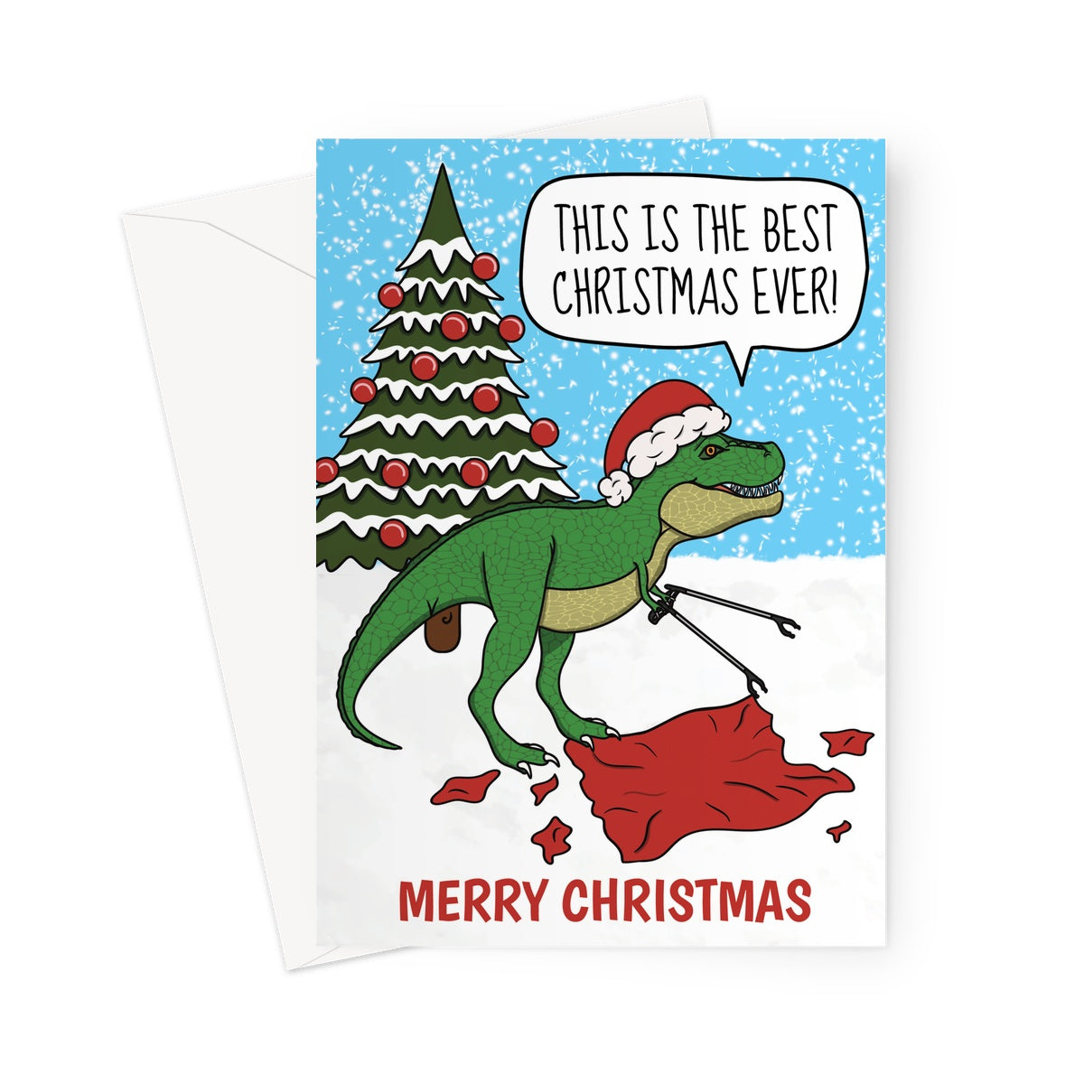 Funny T-rex Dino Christmas Greeting Card