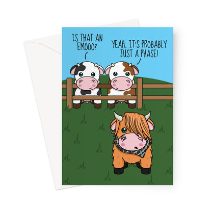 An emo joke birthday card featuring cows.