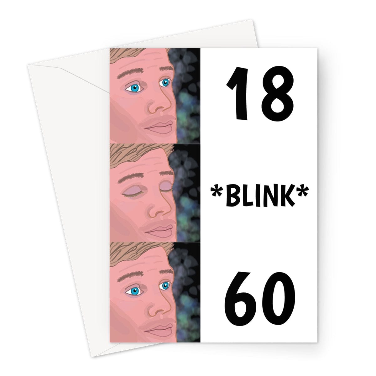 Funny 60th birthday blink meme greetings card.